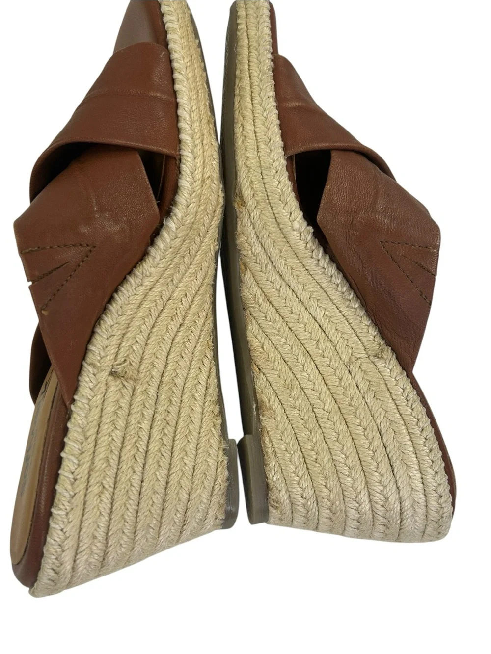 Softwalk Hastings Wedge Espadrilles brown leather cross cross size 8